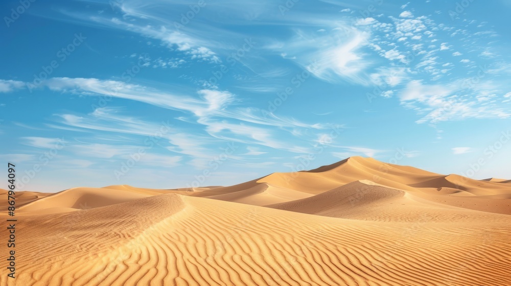Desert landscape with sand dunes and a clear blue sky Desert landscape with sand dunes and a clear blue sky