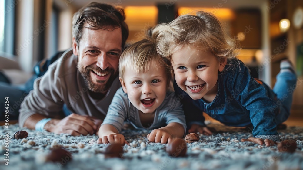 Happy Family Playing on the Floor with Nuts Happy Family Playing on the Floor with Nuts