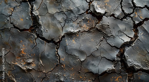Cracked Black Surface With Rust Stains Close Up