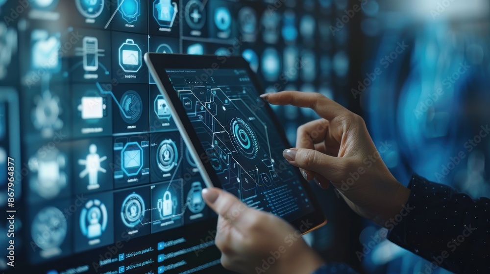 Hands Using Tablet with Digital Interface