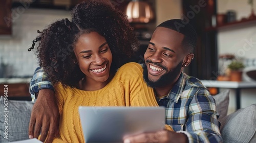 Happy Couple Looking At Tablet Together