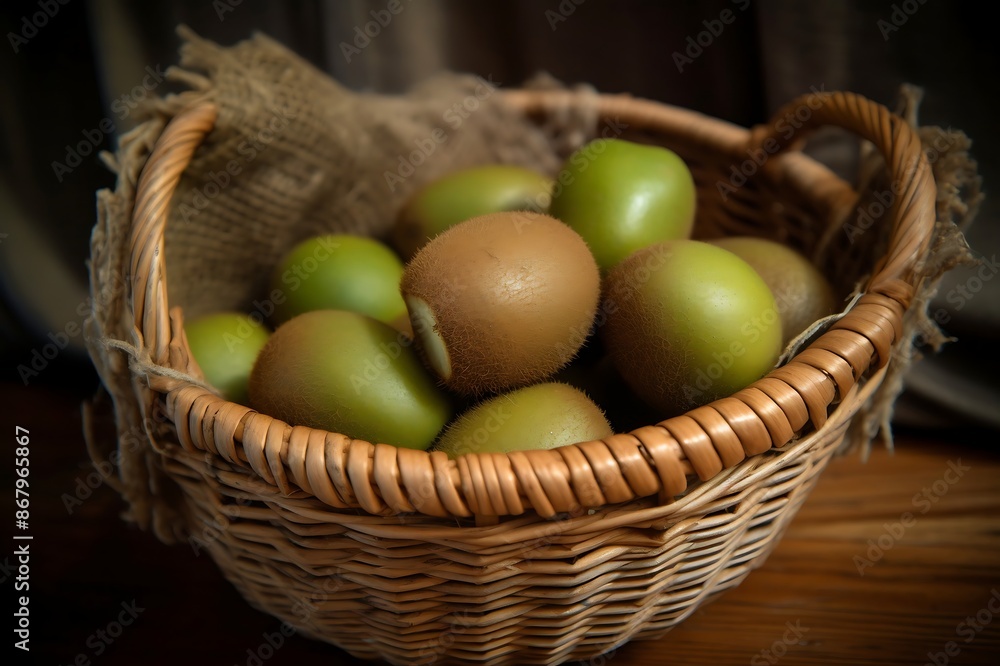 Fresh Kiwis in a basket. Ripe Kiwi fruit Fresh Kiwis in a basket. Ripe Kiwi fruit