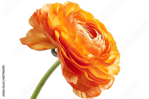 Orange Ranunculus Isolated on White Background. Beautiful Ranunculus Flower