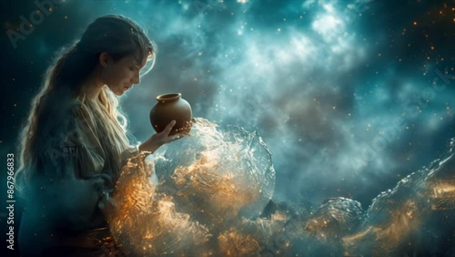 Aquarius water bearer with universe background symbol astrology zodiac sign Generative AI photo