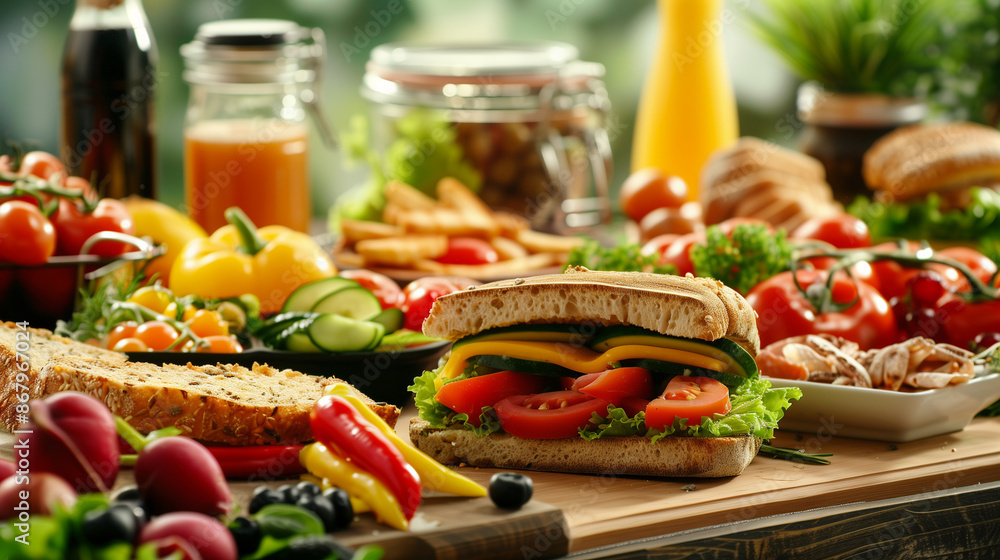 a table ful of sandwich and ingredients on a buffet table a table ful of sandwich and ingredients on a buffet table
