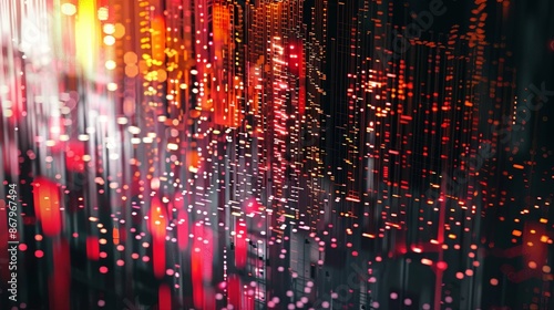 A blurred image of a city at night with red and yellow lights. Generative AI © Анатолий Савицкий