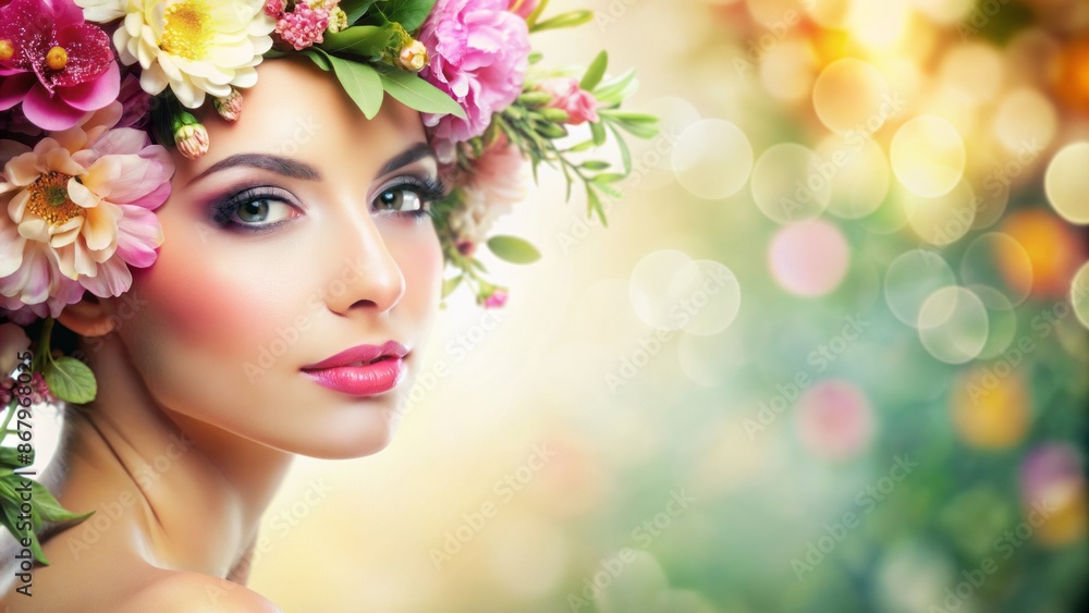Soft focus on a blurred floral background with a shallow depth of field, highlighting healthy glowing skin tone beauty concept. Soft focus on a blurred floral background with a shallow depth of field, highlighting healthy glowing skin tone beauty concept.
