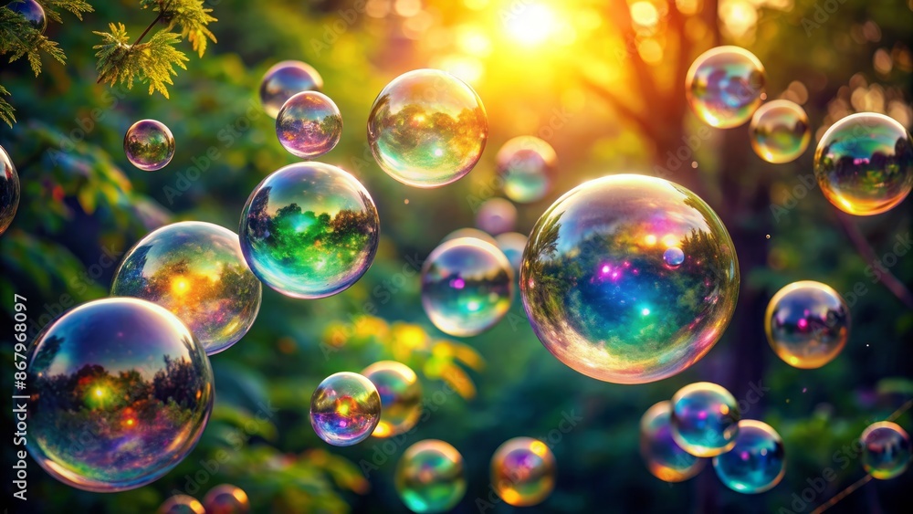 Vibrant iridescent orbs floating in mid-air, delicate soap bubbles glisten in the sunlight, their translucent beauty mesmerizing against a soft focus background. Vibrant iridescent orbs floating in mid-air, delicate soap bubbles glisten in the sunlight, their translucent beauty mesmerizing against a soft focus background.