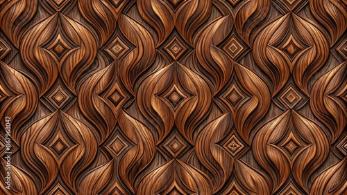 Luxurious dark teak wood pattern background with intricate 3D texture and seamless repeat design perfect for modern digital art projects. photo