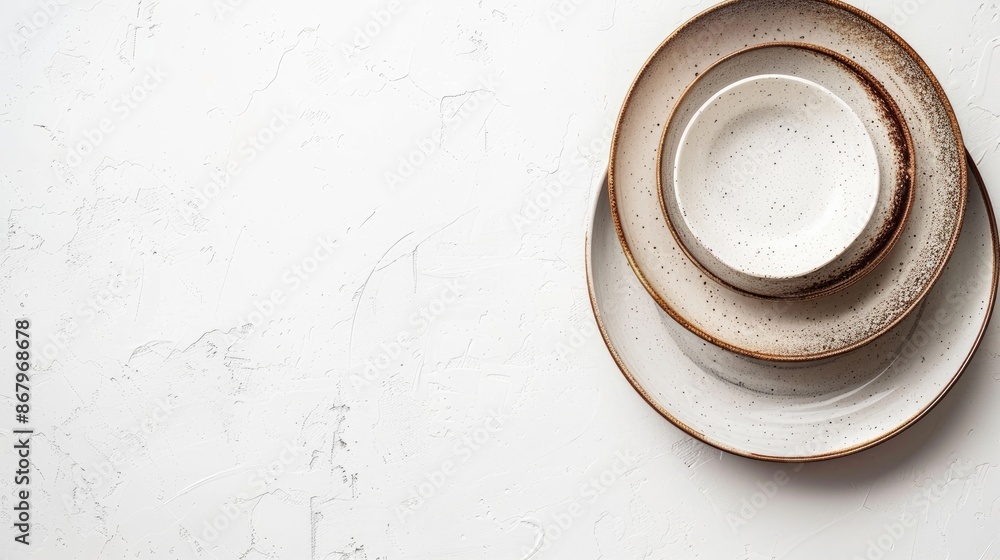 Antique white and brown ceramic dish on white background with space for text Antique white and brown ceramic dish on white background with space for text