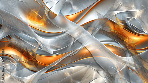 Abstract golden and silver waves, digital art, elegant design