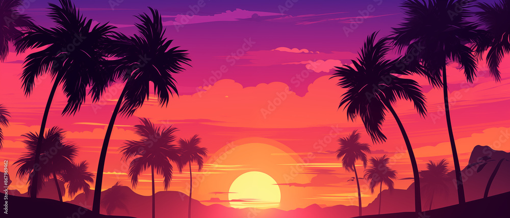 Tropical Sunset with Palm Trees and Ocean Tropical Sunset with Palm Trees and Ocean