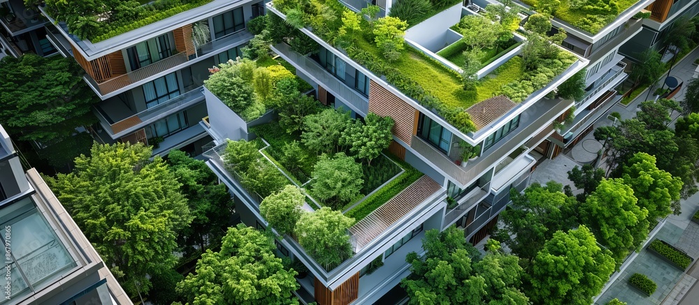 Modern Building with Greenery and Sustainable Design Elements Modern Building with Greenery and Sustainable Design Elements