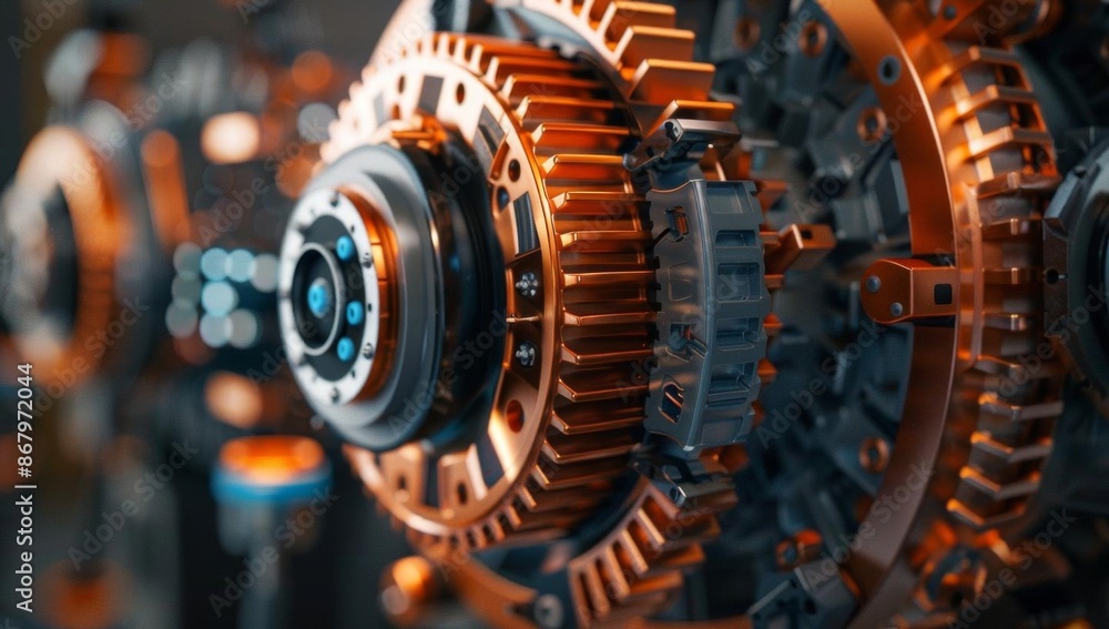 Fototapeta premium Close-Up of Industrial Machine Gears with Metallic Colors