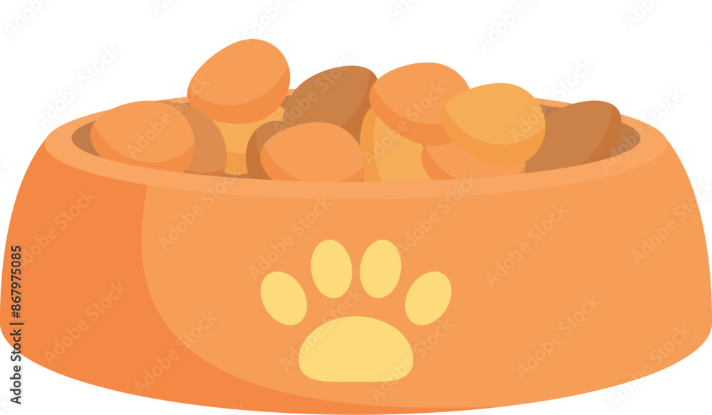 Full orange bowl with dry food for cats or dogs, showing the concept of pet care and feeding Full orange bowl with dry food for cats or dogs, showing the concept of pet care and feeding