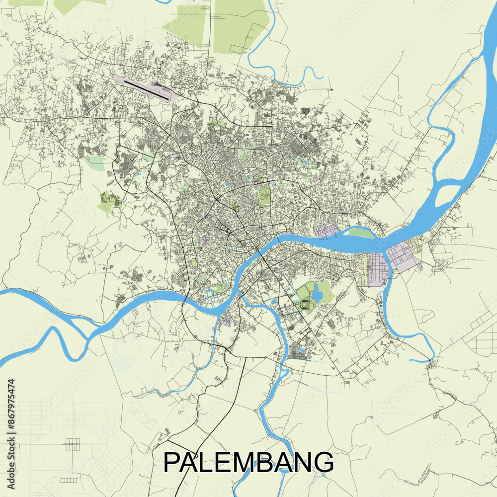 Palembang, Indonesia map poster art Palembang, Indonesia map poster art