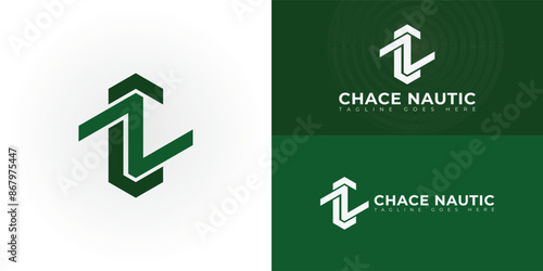 Abstract initial letters CN or NC logo in green color isolated on multiple background colors. The logo is suitable for software company logo vector design illustration inspiration templates.