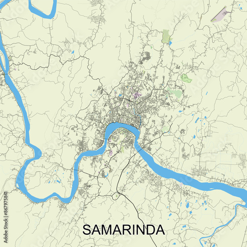 Samarinda, Indonesia map poster art