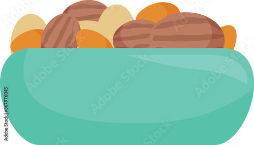 Delightful assortment of nuts overflowing in a teal bowl, perfect for healthy snacking