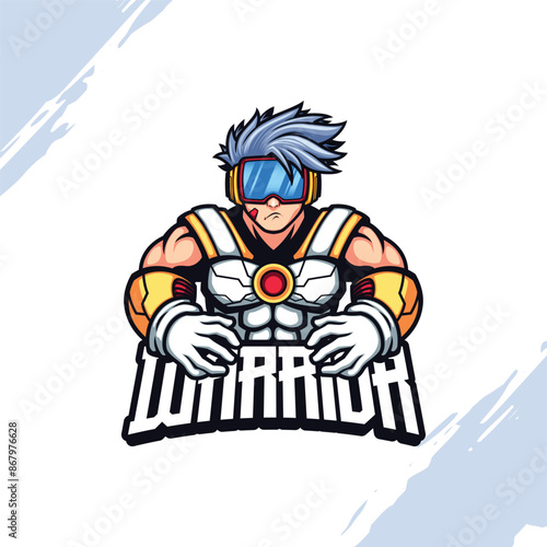 Warrior in White Futuristic Armor and a Goggles Vector Mascot