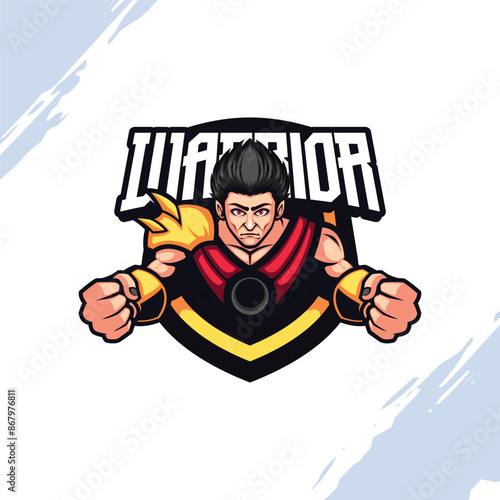 Strong Muscular Gladiator wearing Golden Armor Vector Mascot