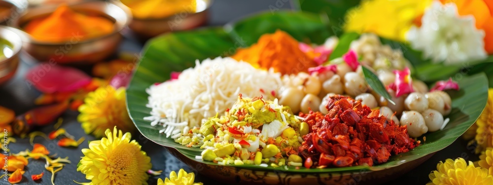 Fototapeta premium Festive joy: happy onam festival, marking harvest season,colorful rituals, grand feasts, intricate pookalam designs, joyful celebration of kerala's rich traditions, communal harmony.