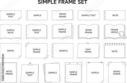 ノート　メモ　フレーム　フラット　線　ライン　シンプル　本　文具　デザイン　装飾　飾り　シンプル