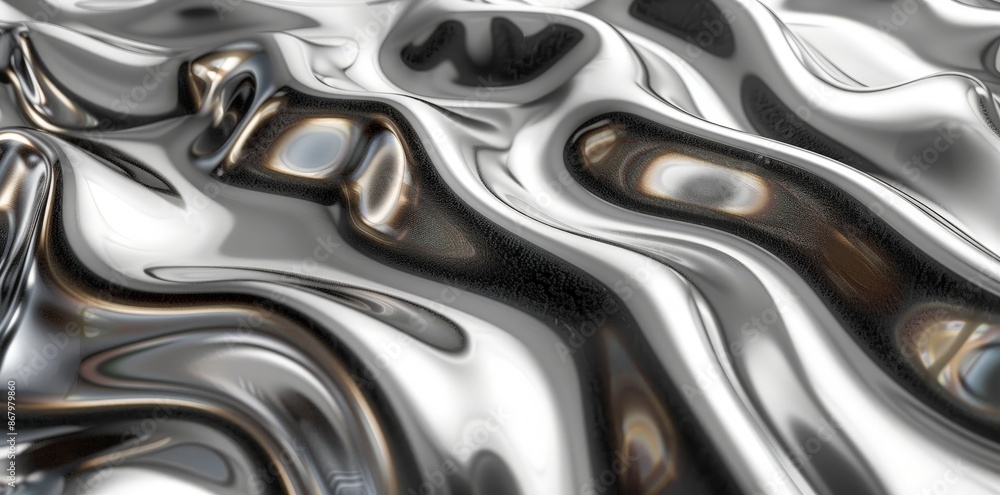 Flowing silver metallic surface with a fluid wavy pattern Flowing silver metallic surface with a fluid wavy pattern