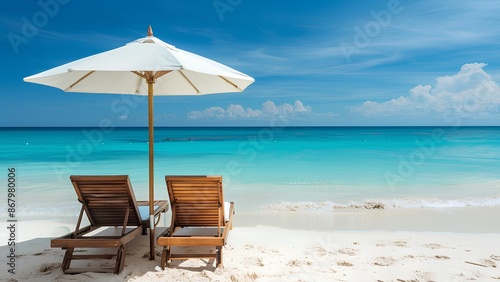 Wallpaper Mural white beach and blue sea with umbrella and chairs Torontodigital.ca