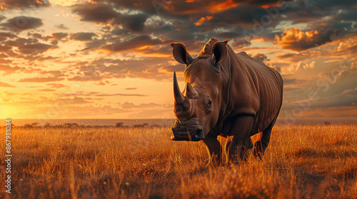 As the sun sets over the Khama Rhino Sanctuary in Kenya, the majestic White Rhinoceros, with its square-lipped visage, epitomizes the resilience and grandeur of African wildlife.