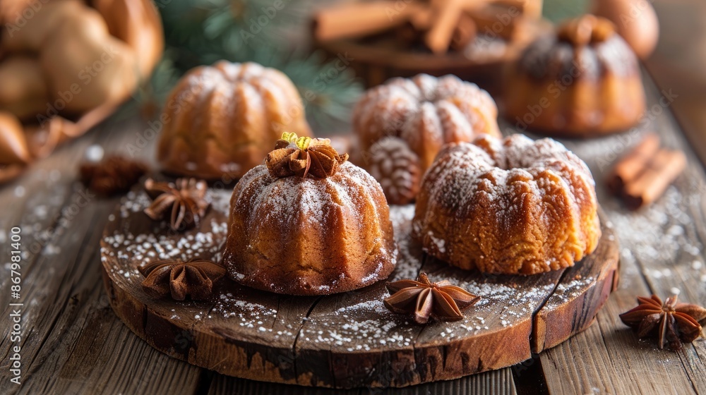 Gingerbread cakes displayed on a wooden surface Gingerbread cakes displayed on a wooden surface