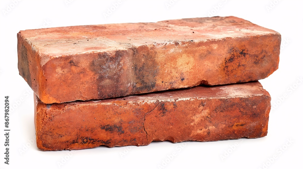 Two stacked red bricks isolated on a white background. Two stacked red bricks isolated on a white background.
