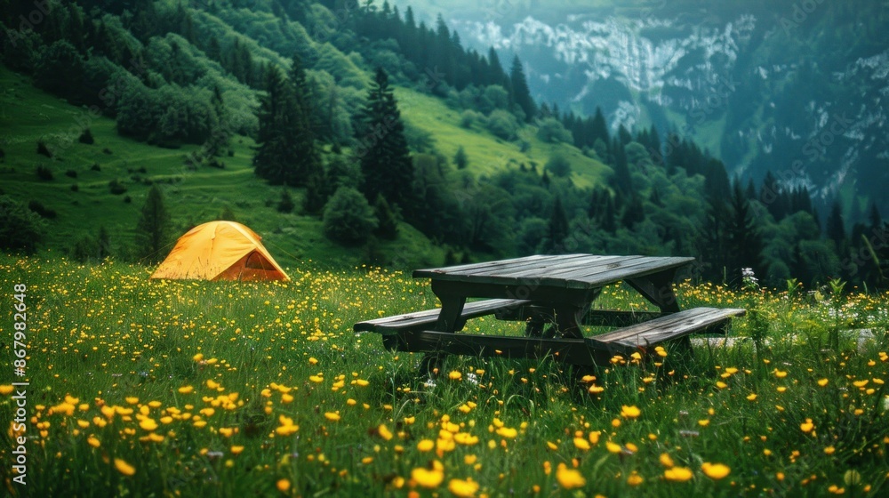 custom made wallpaper toronto digitalPeaceful picnic setting with tent in scenic field for outdoor travel adventures and relaxation on vacation