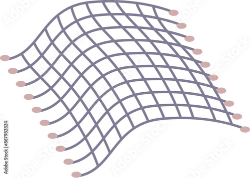 Fishing net waving with floats on edge for catching fish in sea or river