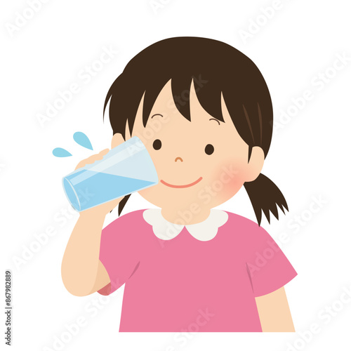 水分補給をする女の子のベクターイラスト_コップ