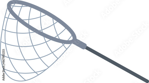 Fishing net with a handle is catching something