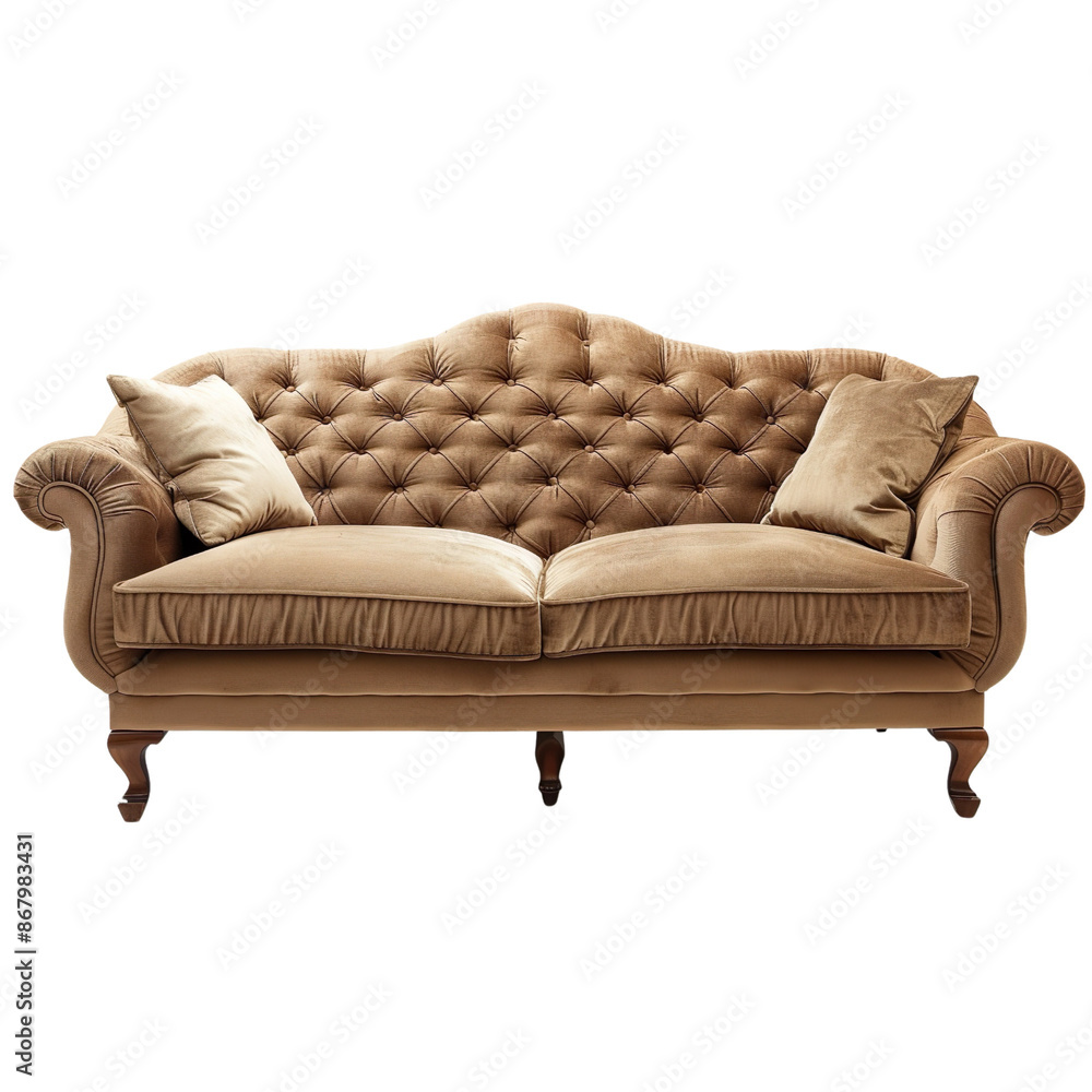 Fototapeta premium Light brown sofa (couch) isolated on transparent background