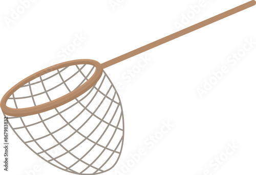 Fishing net with wooden handle for catching fish, isolated on white background