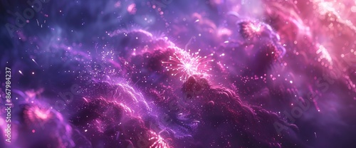 Banner With Purple Fireworks Celebrating The Anniversary And Happy New Year 2025 Or The 4Th Of July Holiday