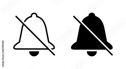 Mute, crossed out bell icon. Silent sound sign symbol