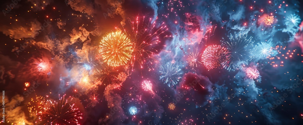 Obraz premium Beautiful Fireworks In The Night Sky