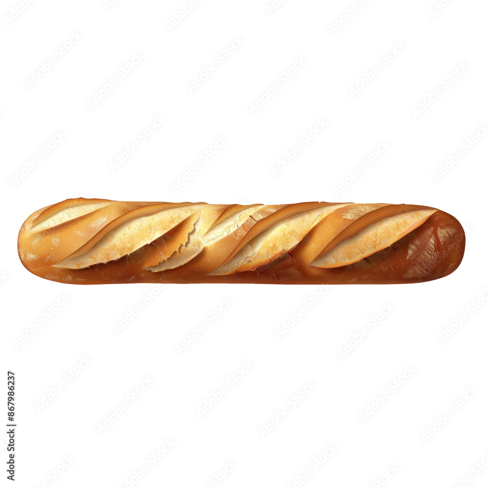 A baguette, bread element, realistic illustration, fresh, isolated on white background A baguette, bread element, realistic illustration, fresh, isolated on white background
