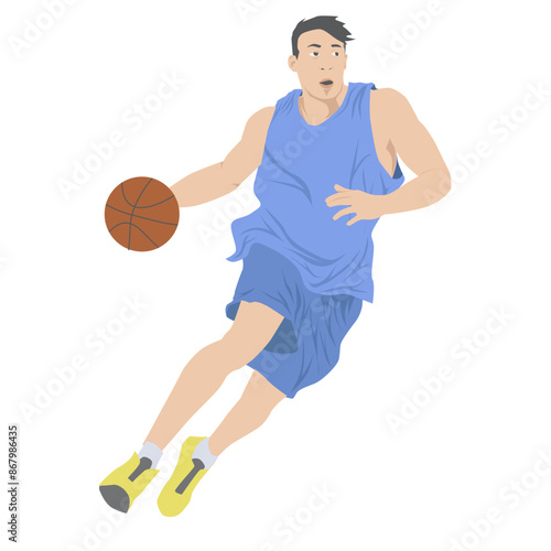 basketball player dribbling ball in action vector illustration