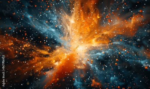 Abstract Orange And Blue Color Explosion With Black Background