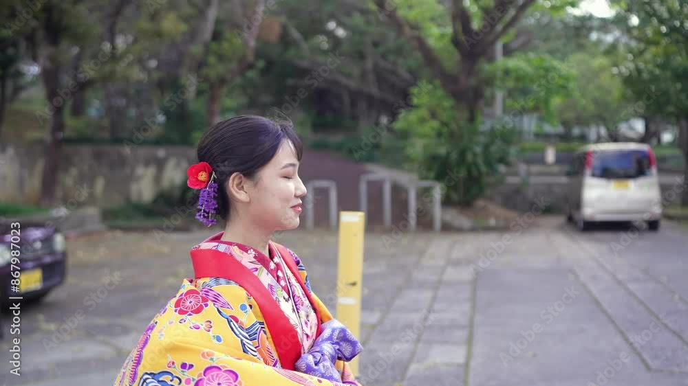 Slow-motion video of a Japanese woman in her 20s wearing Ryuso, traditional Okinawan attire similar to kimono, walking through town
スローモーション動画:琉装(沖縄の伝統的衣装)を着た20代の日本人女性が町中を歩く Slow-motion video of a Japanese woman in her 20s wearing Ryuso, traditional Okinawan attire similar to kimono, walking through town
スローモーション動画:琉装(沖縄の伝統的衣装)を着た20代の日本人女性が町中を歩く