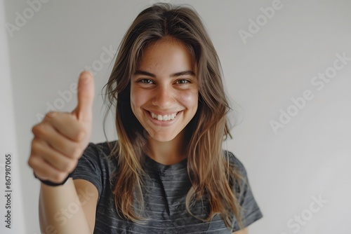 happy woman showing thumbs up, Radiating Positivity: A Warm, Uplifting of Confidence and Optimism