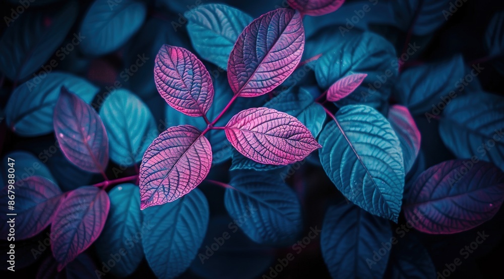 red and green leaves on blue background red and green leaves on blue background