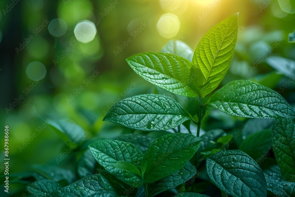 Lush Green Leaf Close-Up with Bokeh Background Lush Green Leaf Close-Up with Bokeh Background
