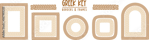 Greek key pattern, seamless borders collection. Decorative ancient meander, greece border ornament set with repeated geometric motif. Vector EPS10.