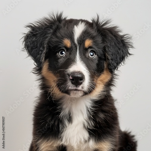 Cute puppy dog looking at camera isolated on white background 